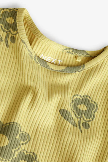 |Girl| Camiseta Com Babados Canelados De Manga Comprida Rica Em Algodão – Flor Verde (3 meses a 7 anos)