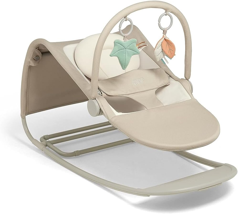 Mamas & Papas Tempo 3 em 1 Rocker/Bouncer, leve, com cinto de 3 pontos e barra de brinquedos magnética facilmente removível, Blush