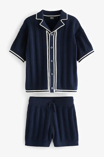 |BigBoy| Conjunto De camisa e Shorts Em Malha Azul Marinho (3 meses -10 anos)