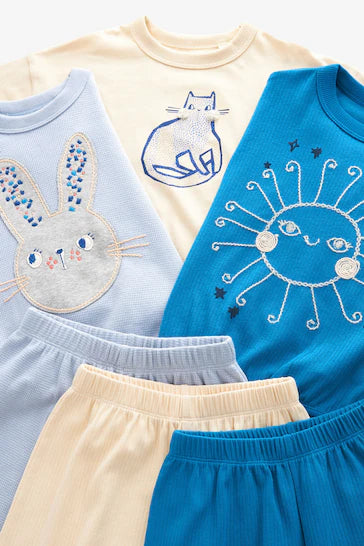 |Niña| Pack de 3 pijamas tipo jogger 100 % algodón - Azul personaje/crema (9 meses a 11 años)