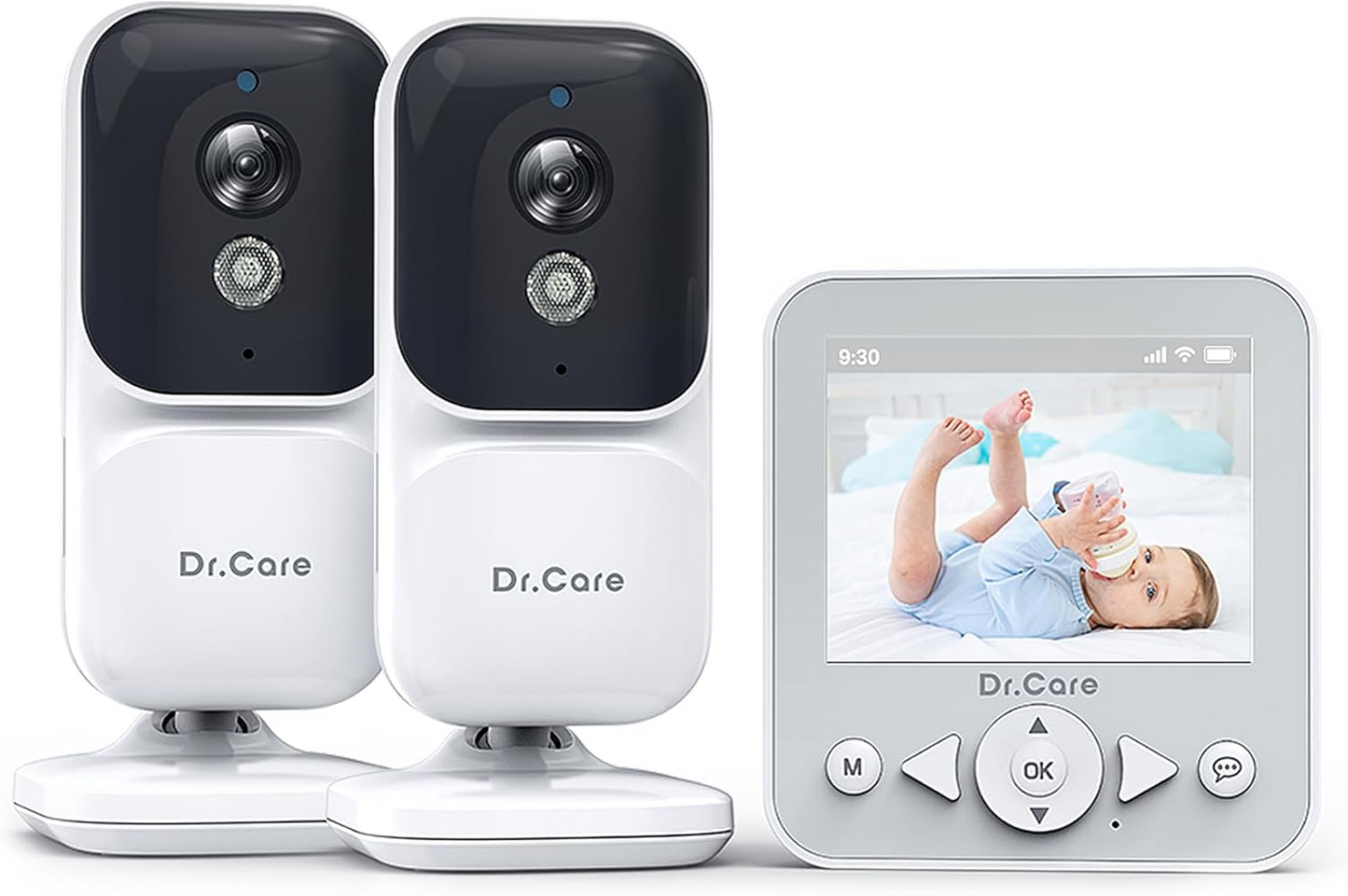 Dr.Care NeoView Baby Monitor com câmara e visão noturna, ecrã de 2,8” 1500mAh, áudio bidirecional, alcance de 300 m, modo VOX, sensor de temperatura, canções de embalar, gravação em loop, clipe para cinto, suporta até 128 GB