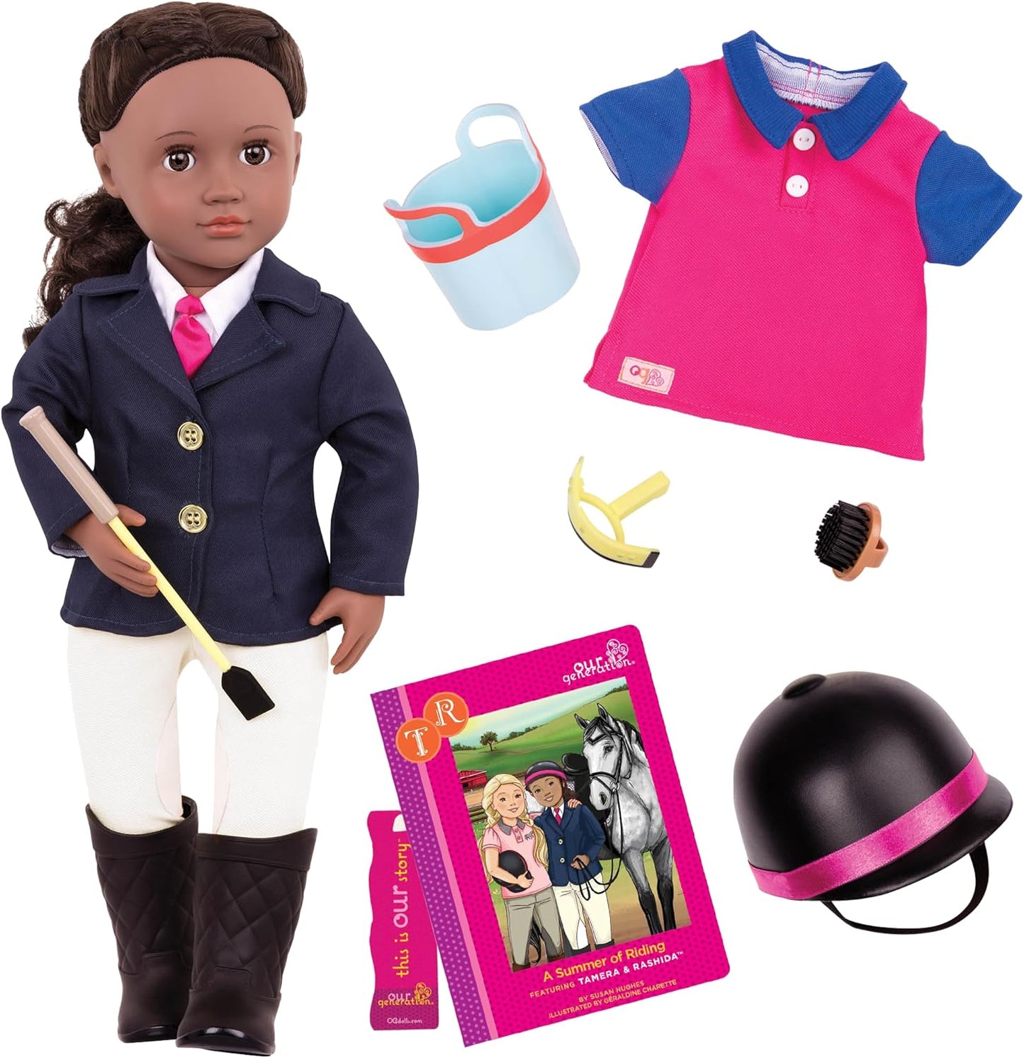 Boneca e Cavalo Elara e Lumina da Nossa Geração - Dupla de Boneca e Penteado de Potro de 18 polegadas, Cabelo Rosa, Brinquedo de Pentear Potro, Acessórios de Cabelo, Macacão Lilás, Para Crianças a partir dos 3 Anos