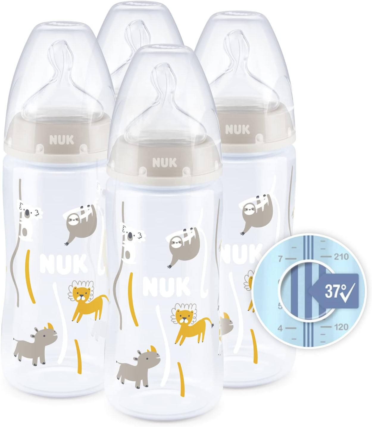 Biberões NUK First Choice+ | 0-6 meses | 150 ml | Biberões Anti-Cólicas com Tetina Ortodôntica de Silicone | Controlo de temperatura | Livre de BPA | Cinza e Branco | 3 Contagem