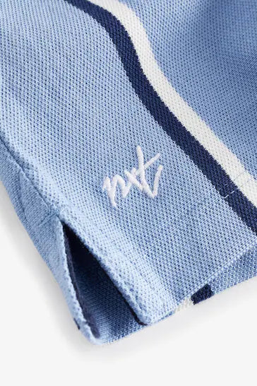 |Niño| Conjunto de 2 piezas de polo y pantalón corto con cremallera - Raya vertical azul (3 meses a 7 años)