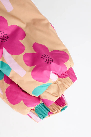 |BabyGirl| Casaco De Bebê Soprador Com Capuz - Amarelo Ocre/Rosa Floral (0 meses a 2 anos)