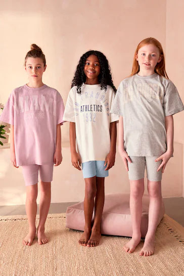 |BigGirl| Pacote De 3 Pijamas Curtos Rosa/Azul/Cru (3 a 16 anos)