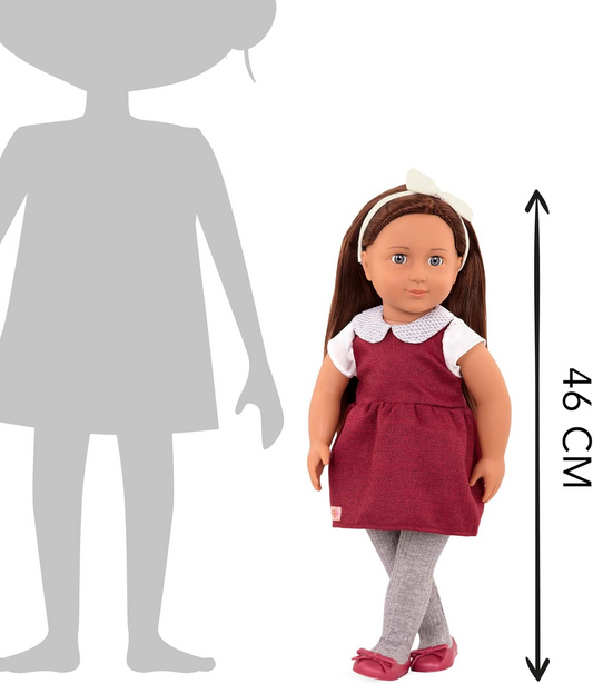 A Nossa Geração - Boneca de 46 cm - Milana - Cabelo castanho comprido e olhos azuis - Roupa de festa - Vestido vermelho com gola brilhante - Brinquedos para crianças a partir dos 3 anos