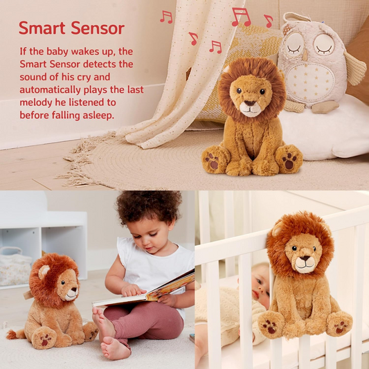Cloud b Louis Lion - Máquina de ruído branco relaxante de peluche premiada para auxiliar o sono do bebé | Conforto suave e fofinho | Sensor inteligente e desligamento automático
