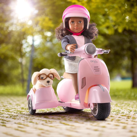 OG OG Ride Along Scooter Generation – Scooter de brinquedo com carrinho lateral removível para bonecas de 45 cm – Inclui capacete para o piloto