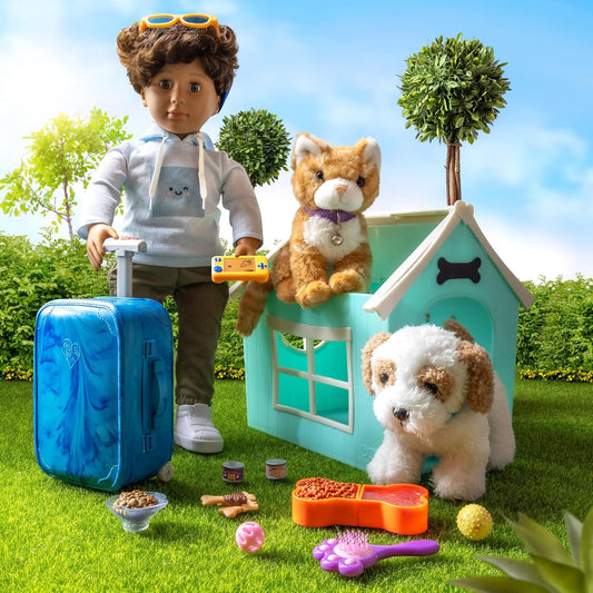 Our Generation Casinha para Cães - Cachorro Peluche de 6 Polegadas - Acessórios para Bonecas de 18 Polegadas - Brincadeira de Faz de Conta - Crianças com 3 ou Mais Anos - Local para