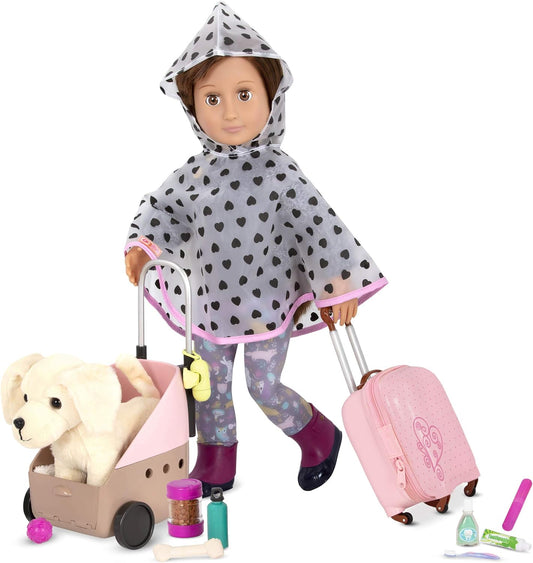 O nosso conjunto de animais de estimação passageiros da geração – Conjunto de acessórios de viagem para animais de estimação ao ar livre para bonecas de 45 cm – Conjunto de 13 peças