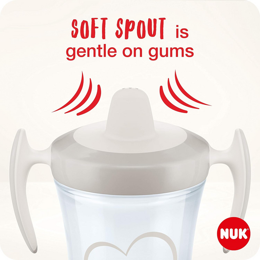 Copo com palhinha NUK Trainer Cup | Bocal para refrigerantes à prova de fugas | 6+ meses | Livre de BPA | 230ml | Cinza e Branco | 1 contagem