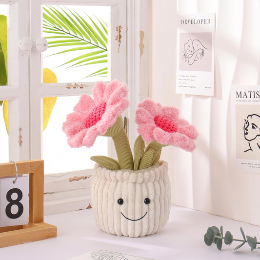 Animal de peluche de cordeiro damasco girassol em vaso, brinquedos macios de peluche fofinhos perfeitos para crianças de 9,4 polegadas