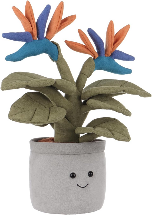 Ave do paraíso em vaso de cordeiro damasco, animais de peluche para crianças, brinquedos de peluche fofos e macios para bebés, menina e menino, planta fofa em vaso de pássaro do paraíso, verde, 13,8 polegadas