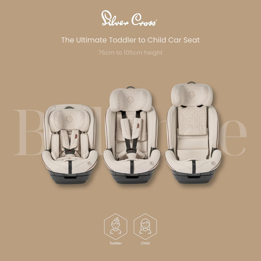 Silver Cross - Balance i-Size Car Seat - Cadeira auto para criança - Cadeira auto Isofix - Arnês de segurança de 5 pontos - 15 meses a 12 anos - Almond