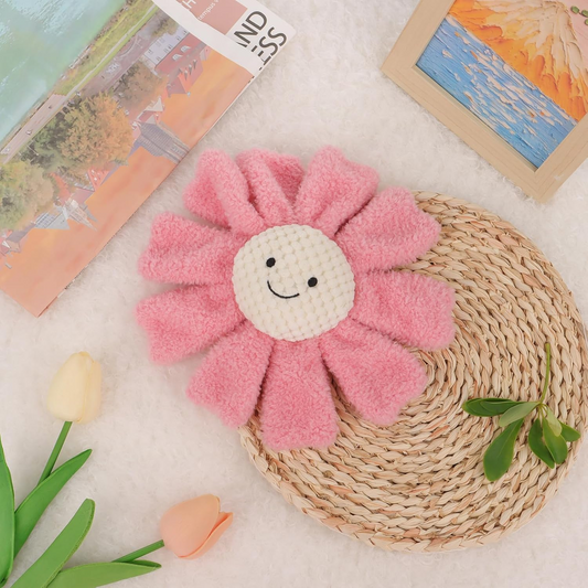 Chocalho de peluche macio de girassol e cordeiro damasco para meninos e meninas, brinquedo de peluche chocalho de bicho de peluche para recém-nascidos de 0 a 3 meses, 0 a 6 meses e acima, 6,7 polegadas (rosa)