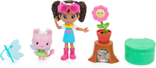 Gabby's Dollhouse, Flower-rific Garden Set com 2 bonecos de brinquedo, 2 acessórios, peça de entrega e mobiliário, brinquedos infantis para maiores de 3 anos
