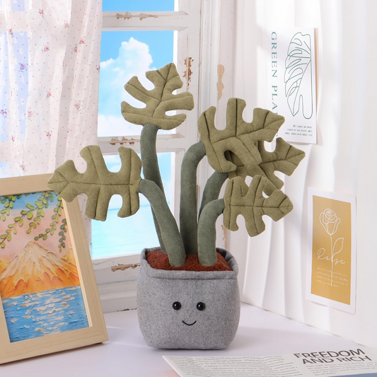 Damasco Flor Cordeiro Em Vaso De Peluche Monstera Planta Peluches Para Crianças, Brinquedos De Peluche Macios E Fofos Para Bebé Menina E Menino, Fofo Flor Em Vaso Monstera Planta 14,2 Polegadas