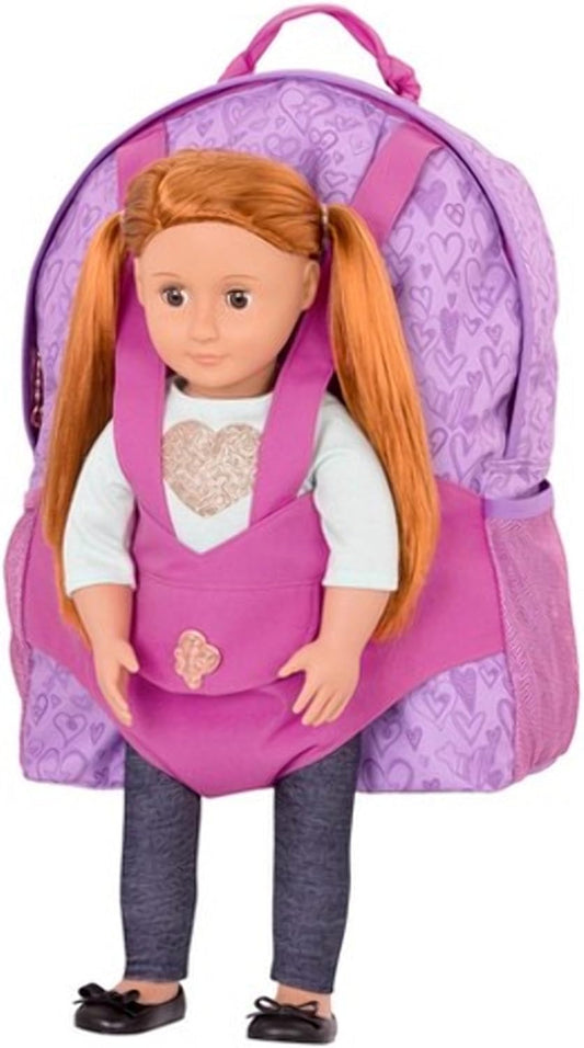 Mochila Hop On Carrier Our Generation - corações roxos