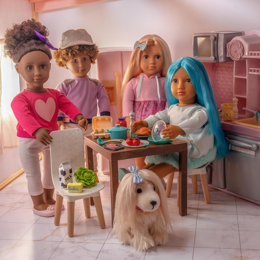 A Nossa Geração Hattie & Bella – Dupla de Bonecas e Cãozinhos de 18 Polegadas, Nody Macio, Peluche para Cão e Acessórios de Higiene