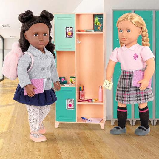 Conjunto de aprendizagem e brilho da nossa geração – Material escolar com mochila de orelha de coelho para bonecas de 45 cm – Conjunto de acessórios para sala de aula com 20 peças