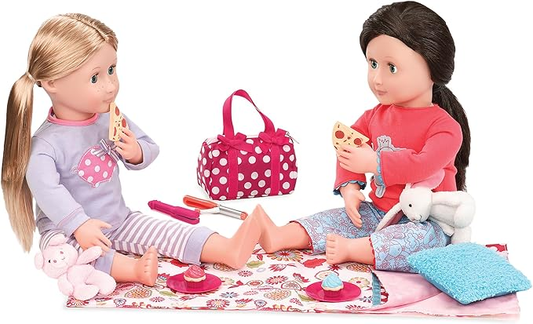 Conjunto de festa do pijama às bolinhas da Our Generation – Conjunto de festa do pijama com tema de pizza para bonecas de 45 cm – Conjunto de acessórios para bonecas com 15 peças