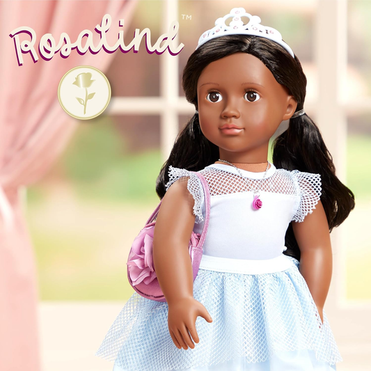 A Nossa Geração - Boneca Floral para Iniciantes de 46 cm - Rosalind - Cabelo e olhos castanhos escuros - 3 roupas e acessórios de estilo em caixa de oferta - Brincadeira de faz de conta - Brinquedos para crianças a partir dos 3 anos