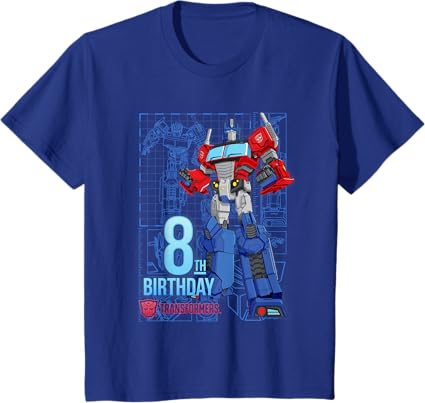 T-shirt de aniversário dos 8 anos do Optimus Prime dos Transformers