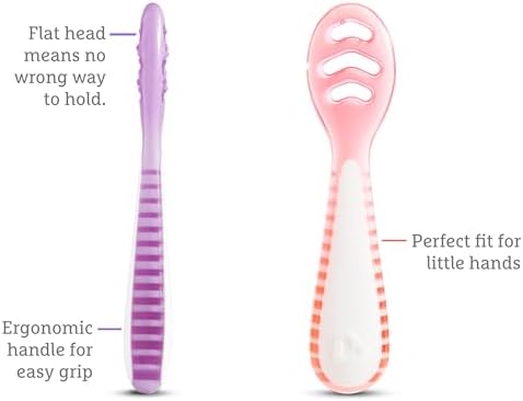 Munchkin Colheres de Introdução Alimentar em Estágios Gentle Dip | Para Bebês a partir de 4 Meses | Ideal para Baby-Led Weaning (BLW) | Design Ergonômico | Livre de BPA | Rosa e Roxo | Kit com 3