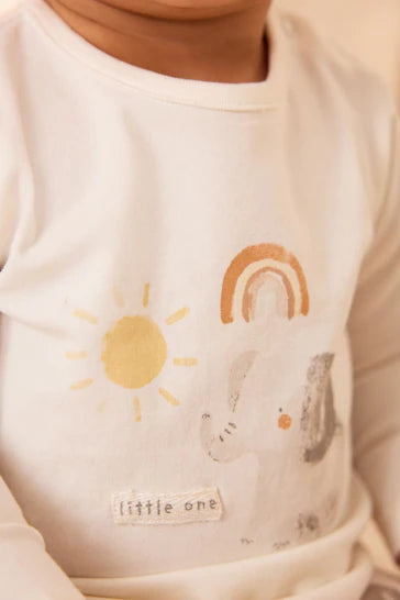 |Niña| Pack de 2 camisetas y mallas para bebé Elefante color crema (0 meses a 2 años)