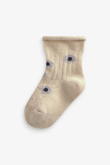 |BabyGirl| Meias Para Bebê Com Flor Branca Cinza, 4 Pacotes (0 meses a 2 anos)