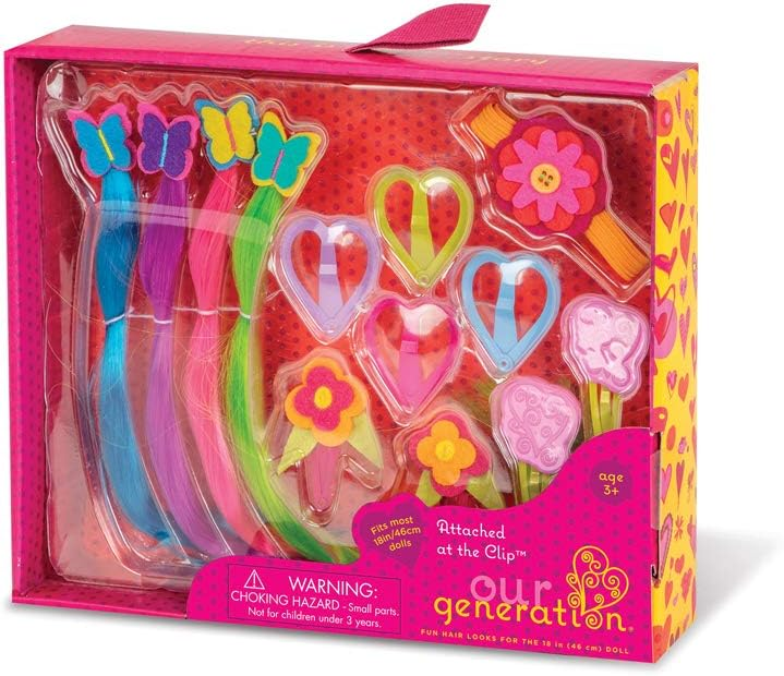 A Nossa Geração Presa no Clip – Conjunto de Acessórios de Extensões de Cabelo Glamourosas para Bonecas de 18 Polegadas – Conjunto de Penteados com 26 Peças