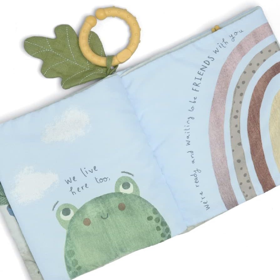 Livro de atividades interativo Mamas & Papas com páginas amarrotadas, apito, mordedor e jardim de agradecimento