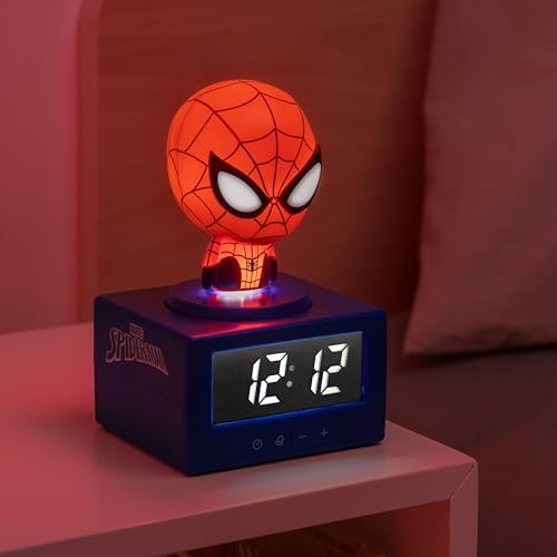 Despertador digital Paladone Marvel Homem-Aranha com luz noturna e música, decoração oficial licenciada do MCU para quarto de crianças e adolescentes, funciona a bateria, rosa.