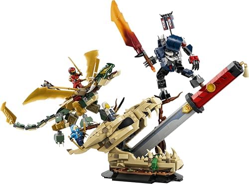 LEGO NINJAGO Batalha na Lâmina do Dragão - Brinquedo Ninja com Dragão, Figura de Ação Mecânica e 4 Minifiguras com Katanas - Decoração para Quarto Infantil - Presente para Meninos e Fãs a partir de 9 Anos - 71871
