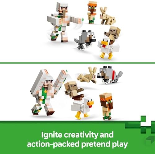 LEGO Minecraft Ataque no Deserto do Cavaleiro Galinha - Brinquedo com 6 figuras, incluindo Golem de Ferro e Lobo Bebê - Decoração para Quarto Infantil - Presente Gamer para Meninos, Meninas e Fãs a partir de 9 Anos - 21592