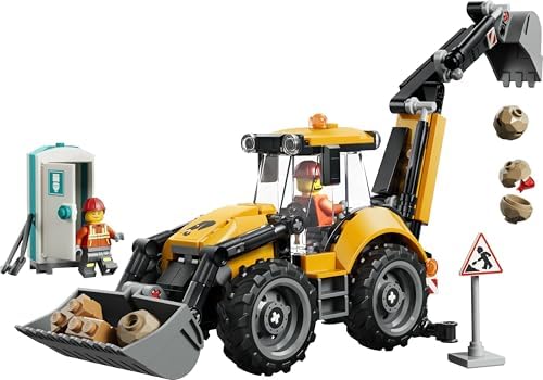 LEGO City Retroescavadeira Amarela - Brinquedo de Veículo de Construção - Trator com 2 Minifiguras, Caçamba Frontal e Retroescavadeira Funcionais - Ideia de Presente de Aniversário para Meninos a partir de 7 Anos - 60480