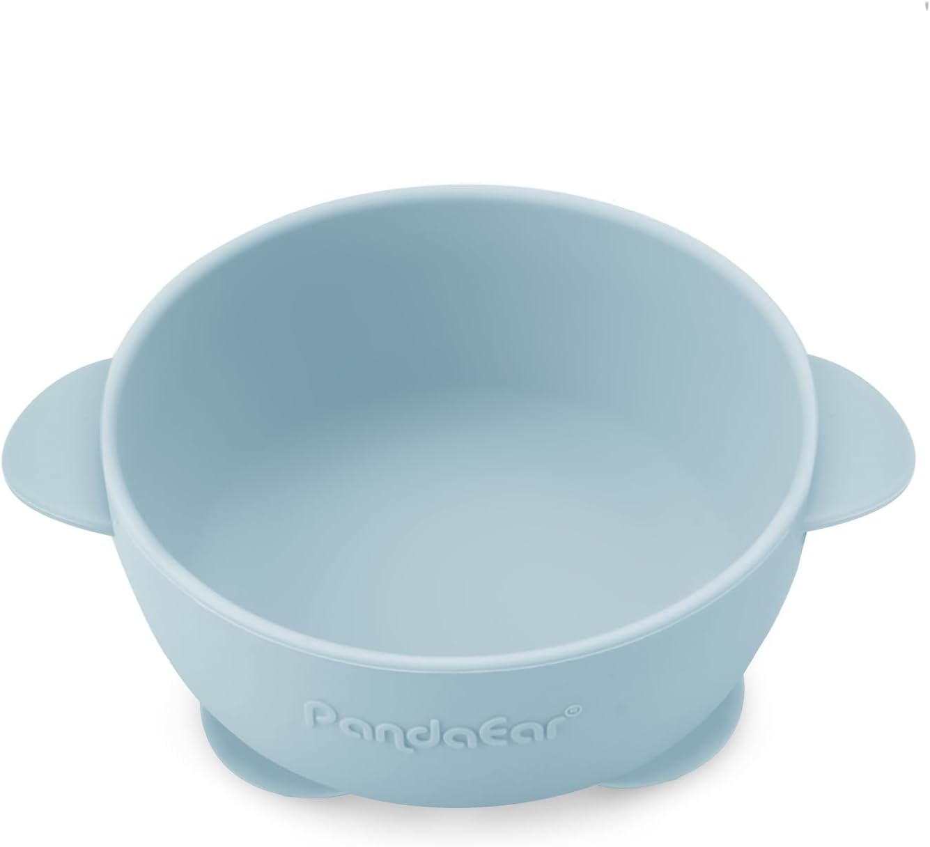 PandaEar Conjunto de 3 Tigelas de Silicone com Ventosa e Tampa para Bebês | Tigela de Silicone Antivazamento para Comida de Bebê, Crianças e Bebês | Tigelas Macias, Seguras e Livres de BPA, próprias para Alimentos (Azul, Marrom e Bege)