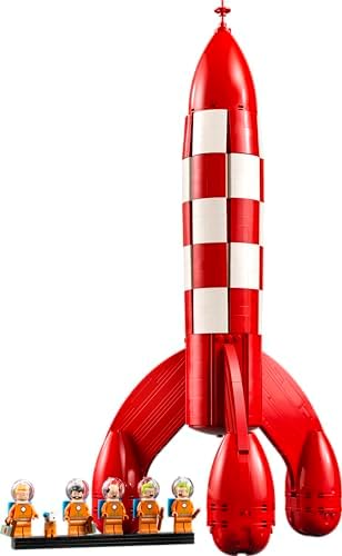 LEGO Ideas Foguete Lunar do Tintim - Kit de Modelo de Nave Espacial para Adultos - Conjunto de Exibição com 5 Minifiguras e Figura do Cão Milu para Decoração de Mesa DIY - Ideia de Presente Nostálgica para Fãs de Quadrinhos - 21367
