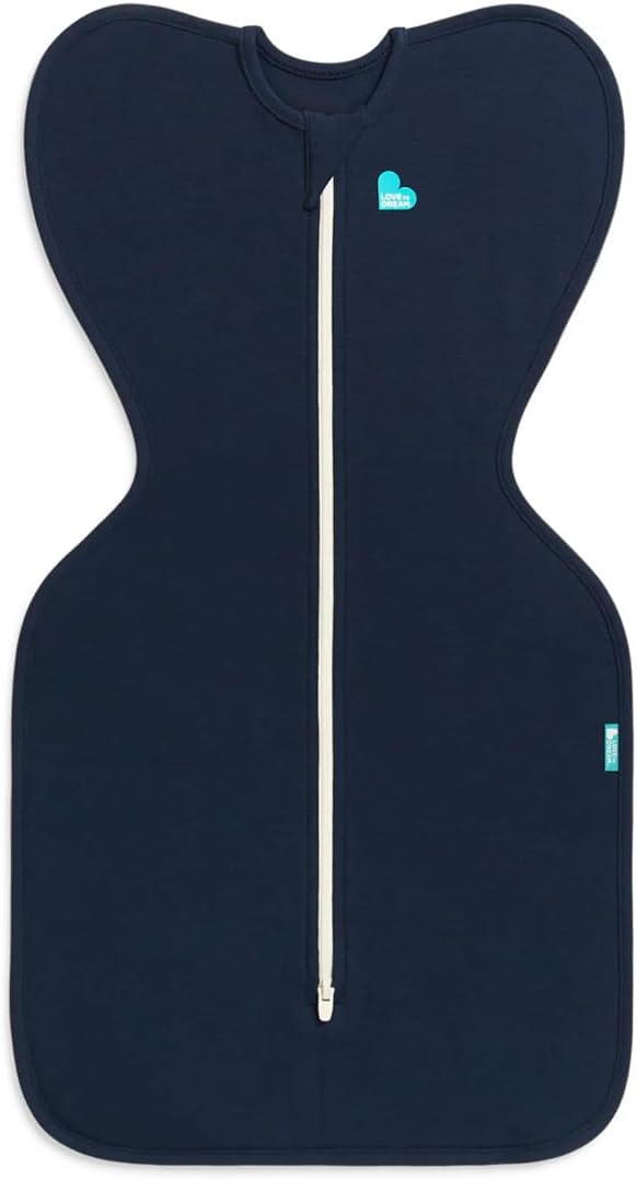 Love To Dream™ Swaddle UP™, Médio (6-8,5 kg) - Azul Marinho, Ajuste Perfeito, Favorece uma Rotina de Sono Saudável, 1.0 Tog - Ideal para temperaturas de 20-24°C, Algodão Elástico Lavável à Máquina, 2 Zíperes para Facilitar a Troca de Fraldas
