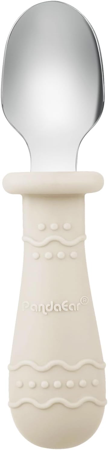 PandaEar Conjunto de 6 pratos e talheres infantis, incluindo 2 pratos de silicone com ventosa e 4 colheres e garfos de aço inoxidável. Conjunto de jantar infantil completo.