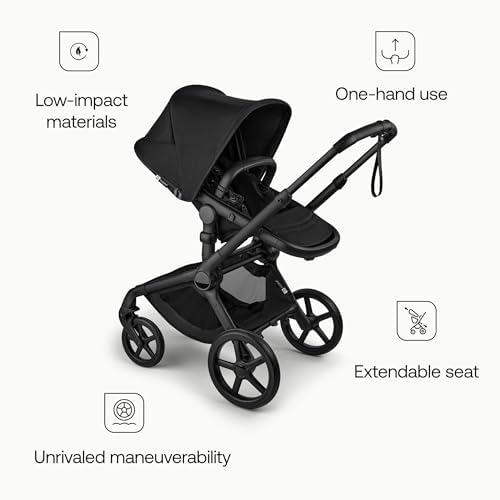 Bugaboo Carrinho de Bebê Fox 5 Renew All-Terrain, 2 em 1, com Suspensão Total, Fácil de Dobrar, Assento Extensível para Crianças, Manobrabilidade com Uma Só Mão, Chassi Preto e Capota Preta Tradicional.