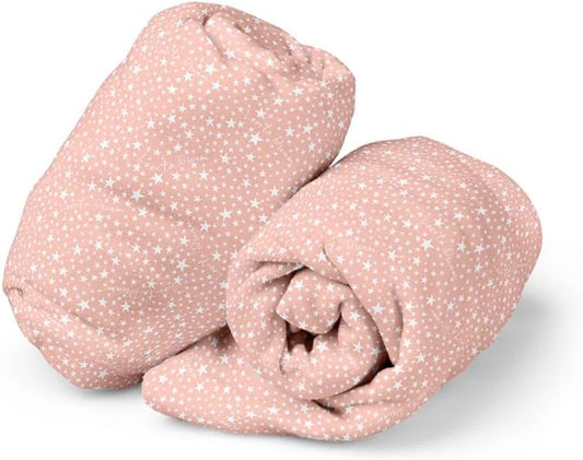 Love To Dream Jogo de Lençóis de Berço com Elástico - Stardust, Rosa Claro | 100% Algodão Jersey Macio, Lençóis Respiráveis para Colchões Ovais, Rosa Claro, Saco de Armazenamento Reutilizável