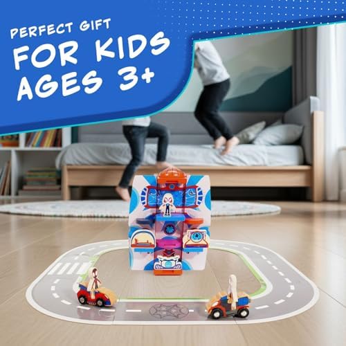 Conjunto de Brinquedo Marvel Homem-Aranha e Seus Incríveis Amigos - Caminhão e Quartel-General do Homem-Aranha 2 em 1 com 17 Peças, Figuras, Veículos Pequenos e Tapete de Quebra-Cabeça - 110x255x110mm