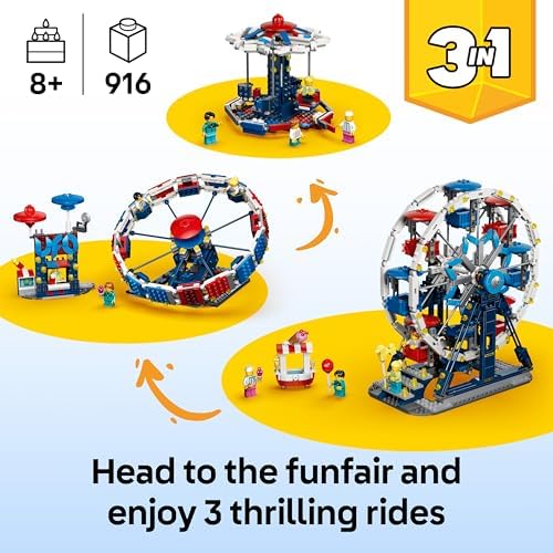LEGO Creator 3 em 1 Roda-Gigante Icônica - Modelo de Parque Temático que se Transforma em um OVNI ou Carrossel - Decoração DIY para Quarto Infantil - Presente de Aniversário para Meninos e Meninas a partir de 8 Anos - 31389