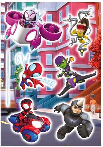 Adesivo de parede Komar - Homem-Aranha e seus amigos em perseguição - Tamanho 50 x 70 cm - Adesivos de parede coloridos da Marvel para quarto infantil