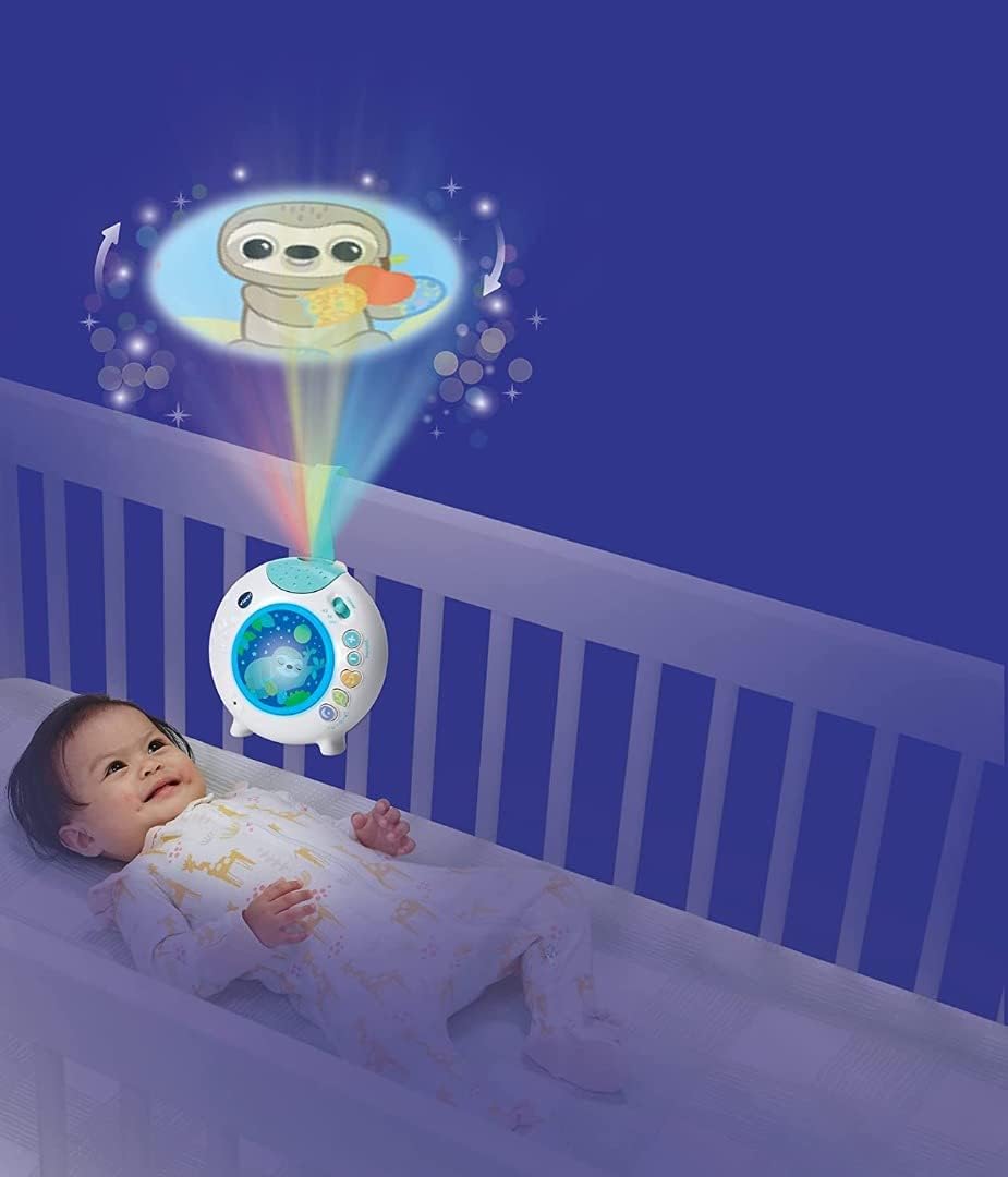 VTech Luz de berço Baby Sleepy Sloth, com projeção de padrão de luz colorida, sons da natureza e canções de ninar calmantes, presente portátil para bebês, 0, 3, 6, 12 meses