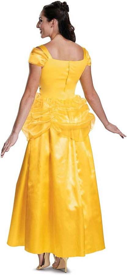 DISGUISE  Fantasia oficial Premium Belle da Disney para mulheres – feita com cetim super macio – vestido de fantasia da Bela e a Fera, Natal, Halloween, fantasias de princesa adulta para mulheres, tamanho M