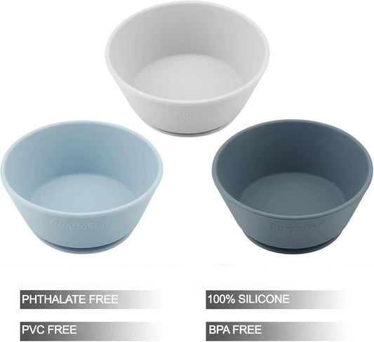 PandaEar Conjunto de 3 Tigelas para Bebê com Ventosa | Tigelas de Silicone para a Primeira Fase de Alimentação de Bebês e Crianças | Tigelas com Ventosa de Grau Alimentício para Crianças | Tigelas Macias,
