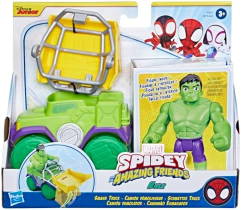 Homem-Aranha e seus amigos incríveis - Conjunto de brinquedo Marvel Hulk Smash Truck para crianças, figura de ação interativa, verde